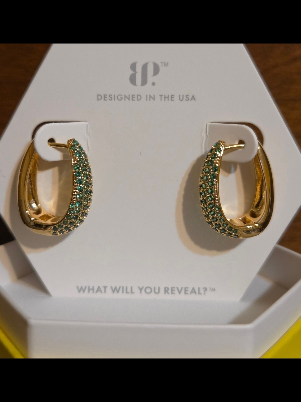 Gold Plated Emerald Hoop Earrings - Bomb Party